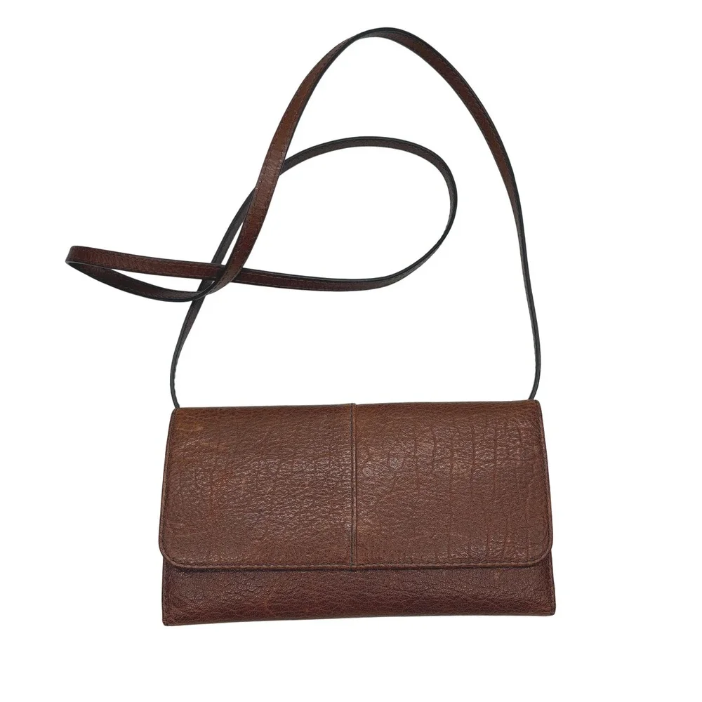 Fossil Brown Leather Crossbody Wallet Clutch Bag Purse